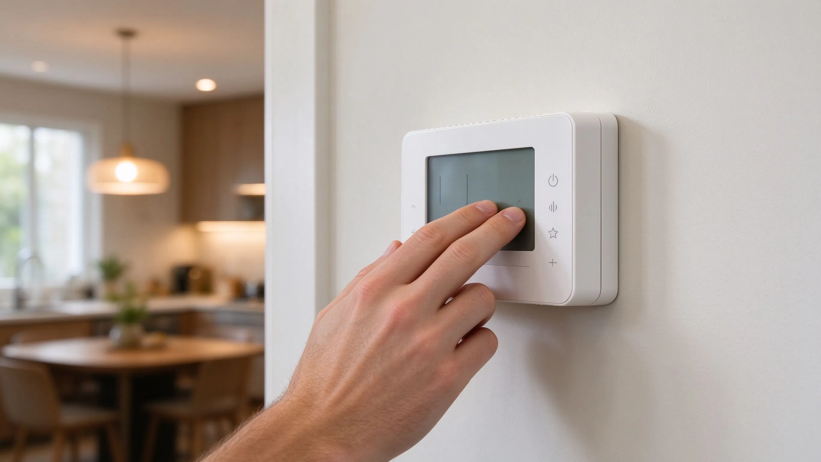 Hausbesitzer stellt ein Smartes Thermostat im Rahmen der Systemauswahl ein