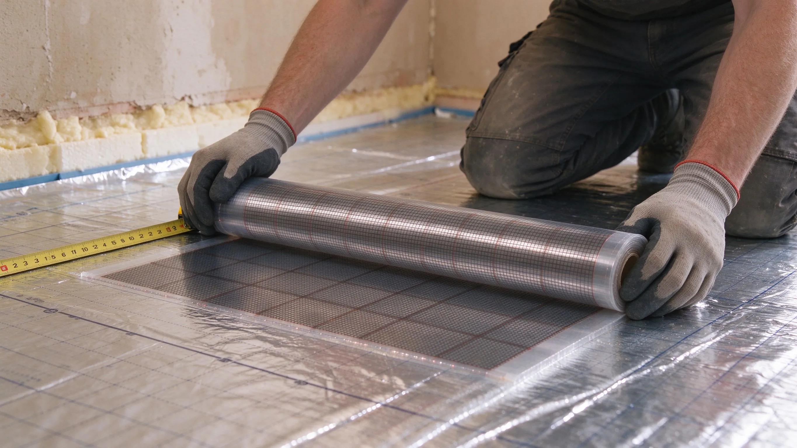 Dämmschicht mit Reflexfolie zwischen Graphen-Heizfolie und Laminatboden