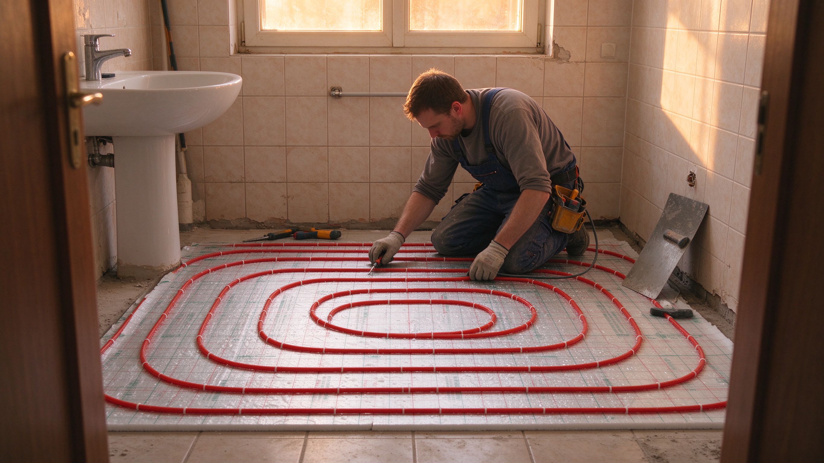 Instalación de cable calefactor en baño