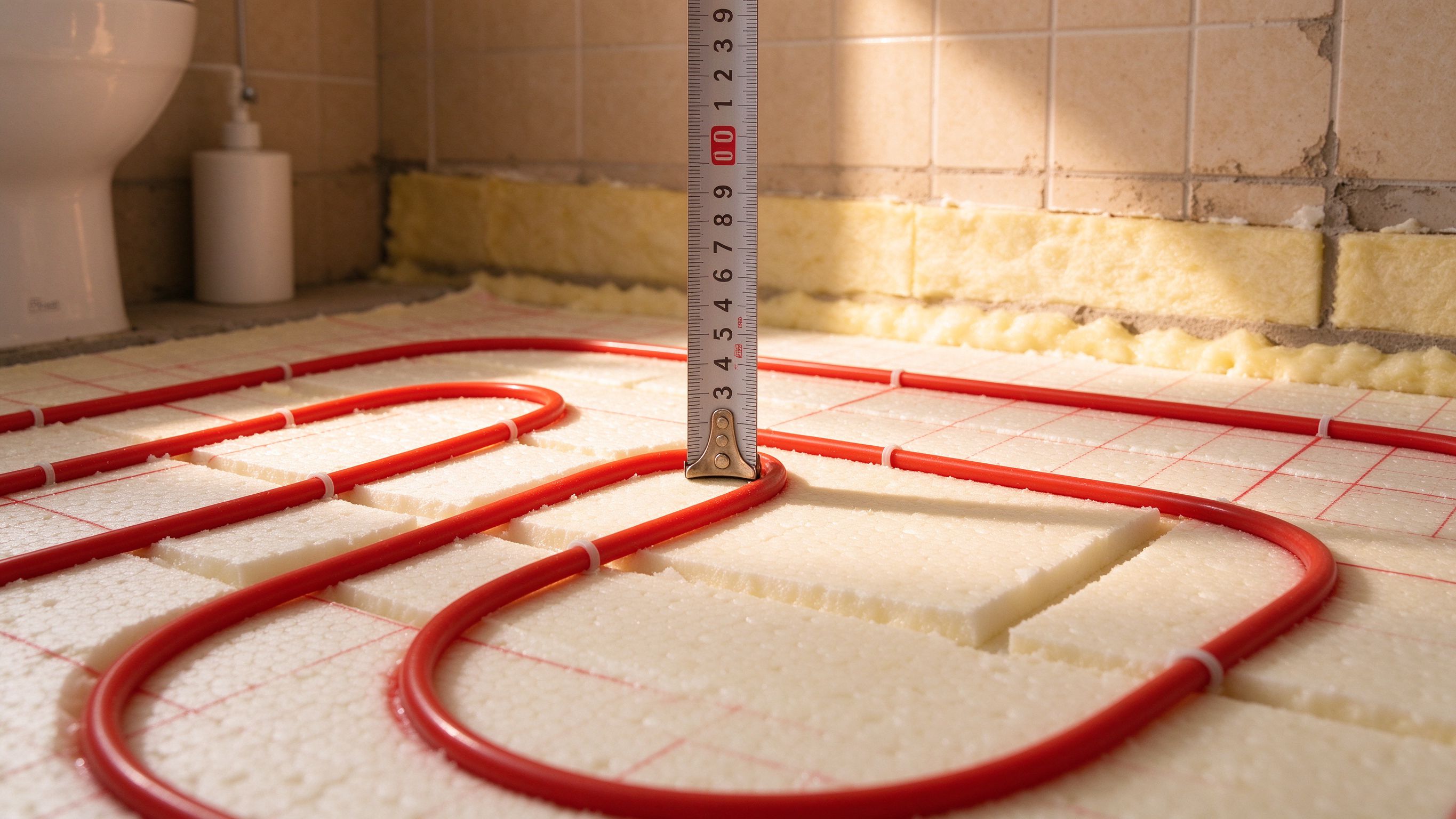 Espaciado del cable calefactor en baño