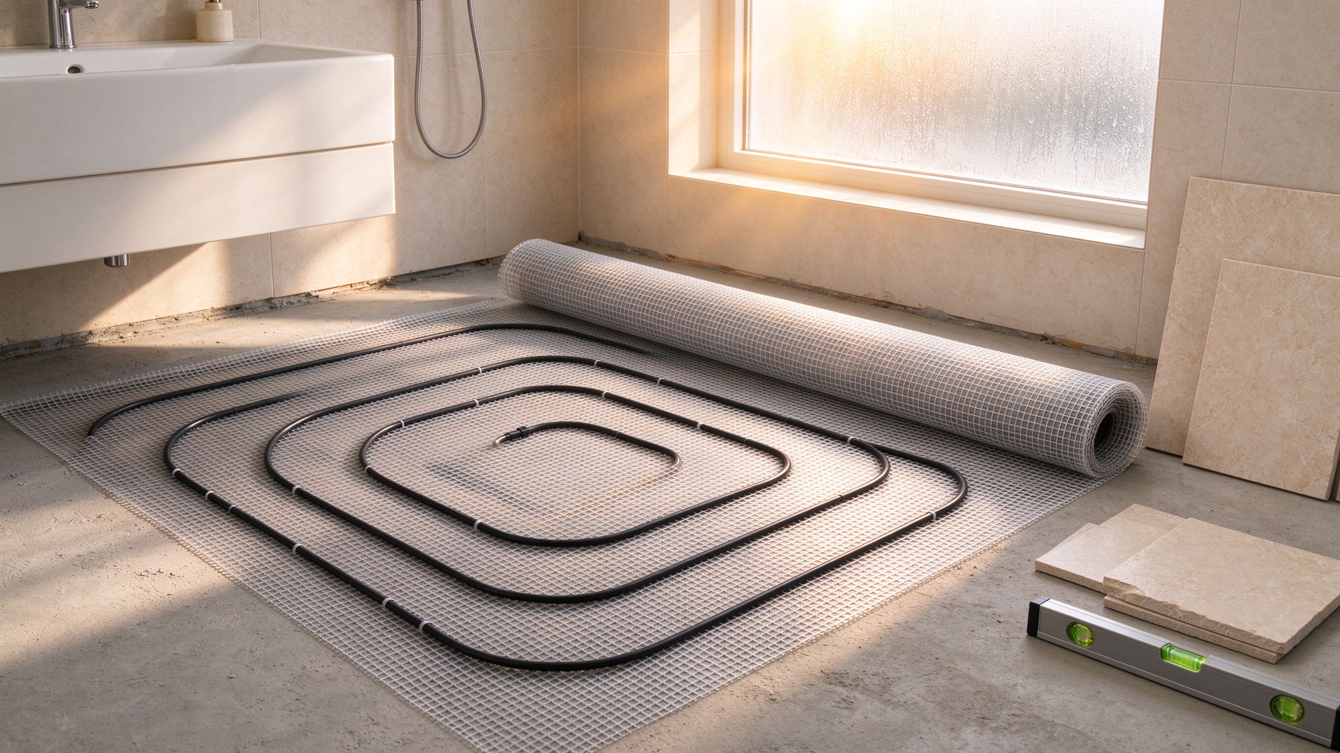 electric heating mats UK being laid under a new floor finish