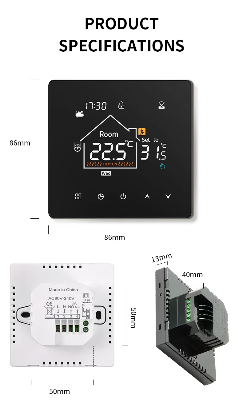 Product dimensions drawing: 86 mm square faceplate and mounting backplate