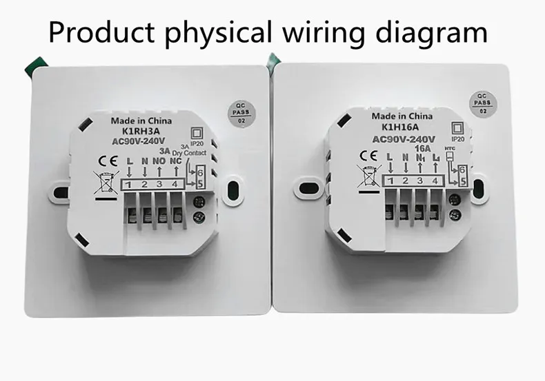 SunAura K1 thermostat wiring diagram — K1RH3A 3A dry contact and K1H16A 16A relay box