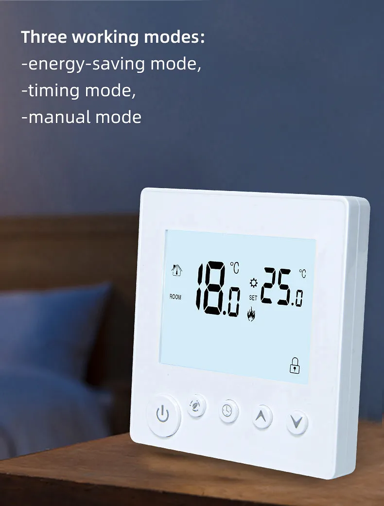 SunAura K1 thermostat three working modes — energy-saving, timing and manual