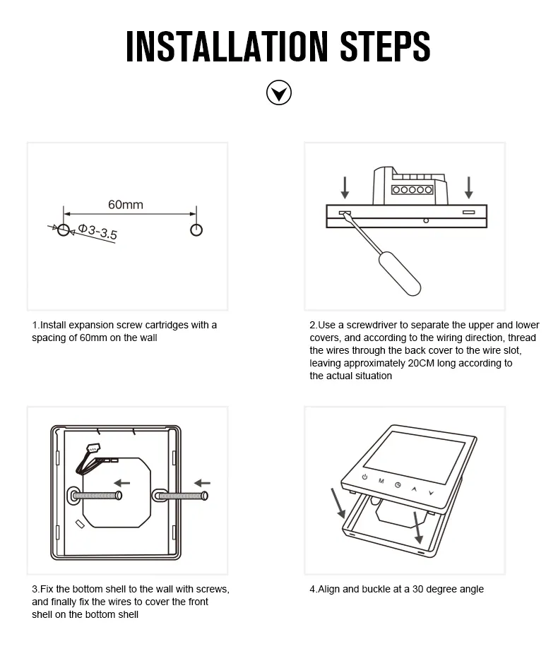 K1M thermostat four-step installation instructions
