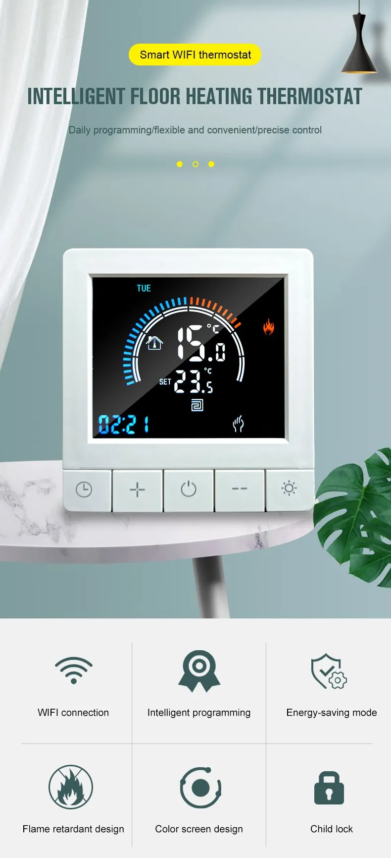 K5 WiFi slimme thermostaat met VA-kleurendisplay