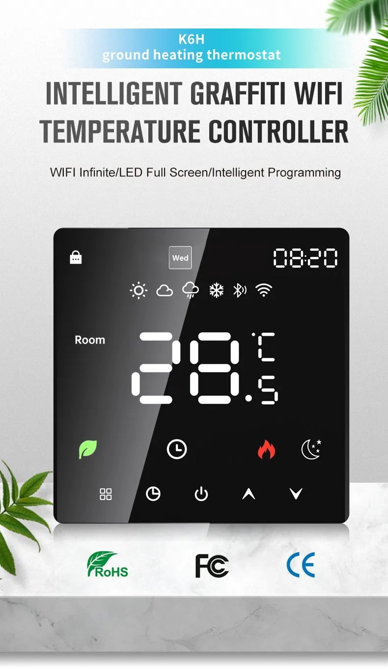 K6H WiFi LED touchscreen vloerverwarmingsthermostaat