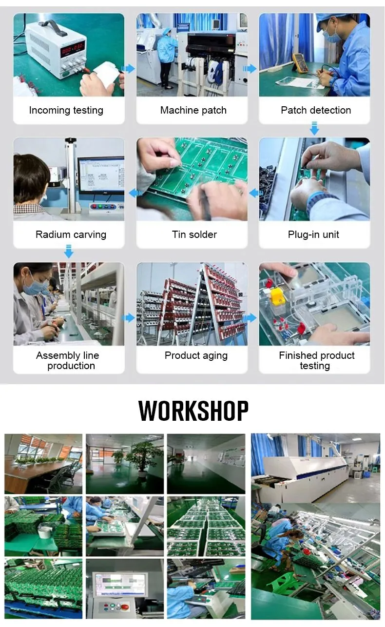 SunAura manufacturing workflow and in-house workshop showing SMT, soldering, assembly, aging and finished-product testing