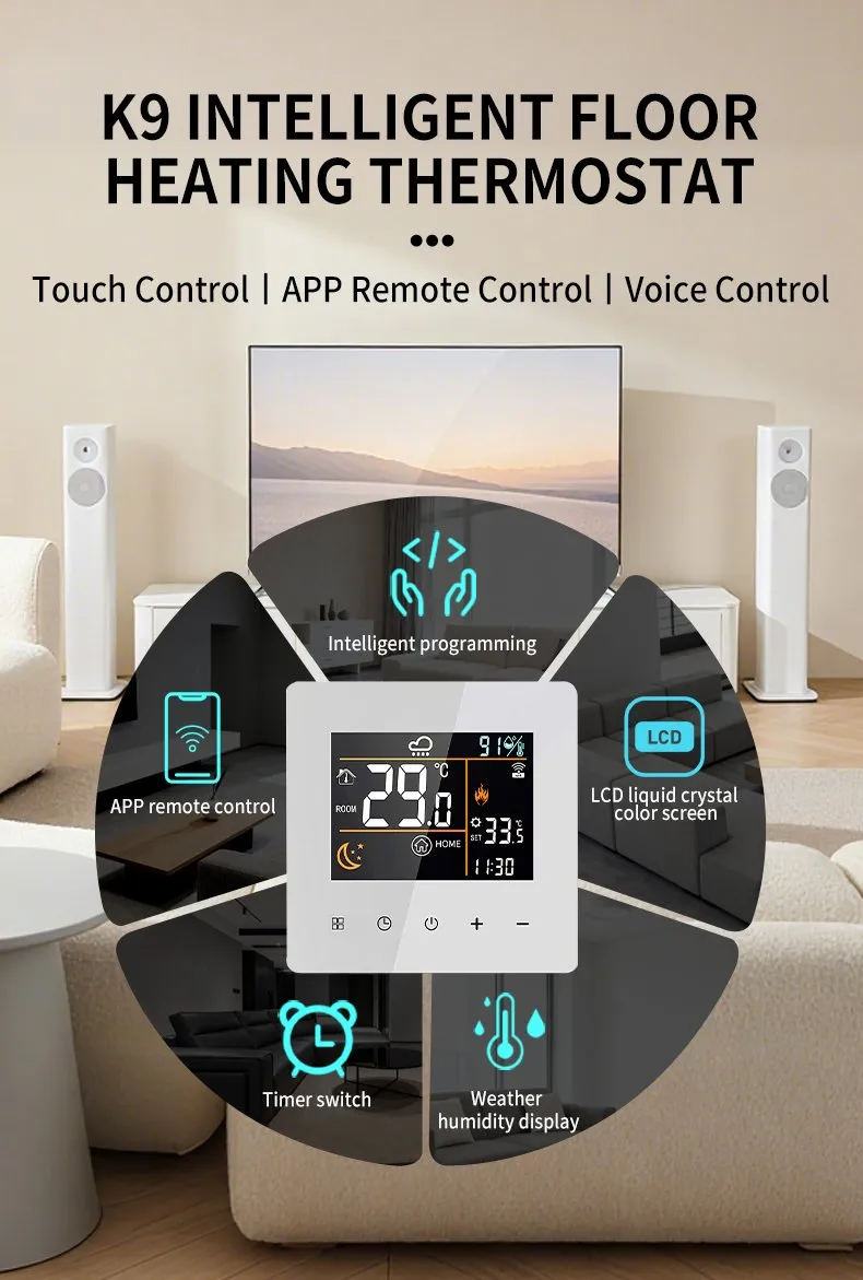 Inteligentny termostat WiFi do ogrzewania podłogowego SunAura K9 z kolorowym dotykowym LCD