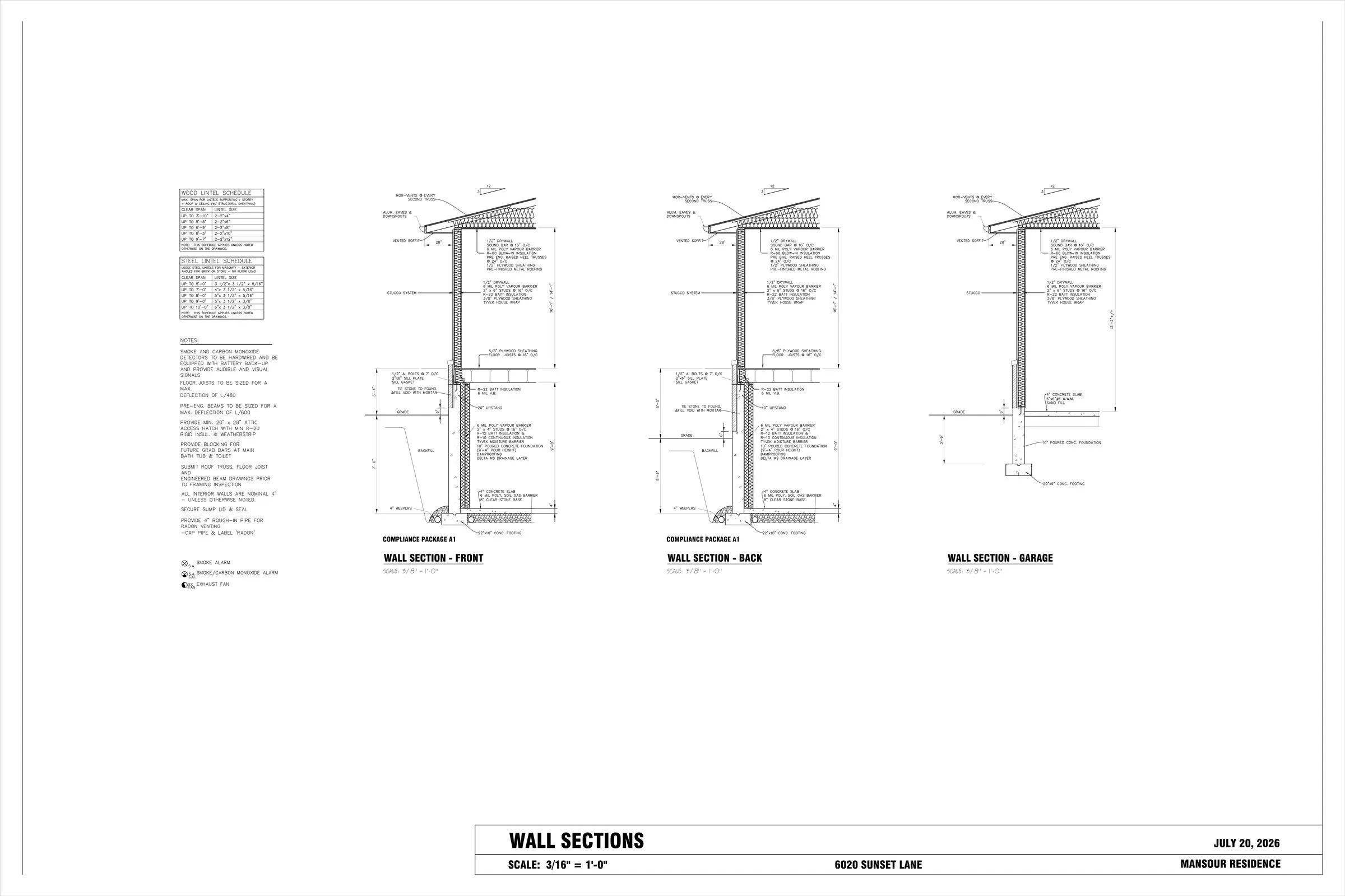 Wall sections of Mansour Residence showing floor build-up for heating mat and cable installation
