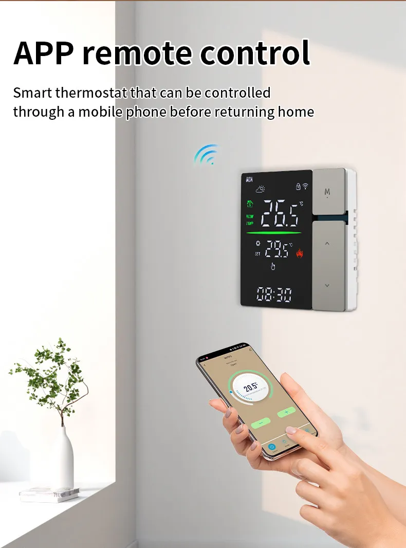 Smartphone app controlling the SunAura SDM5 wall-mounted thermostat remotely