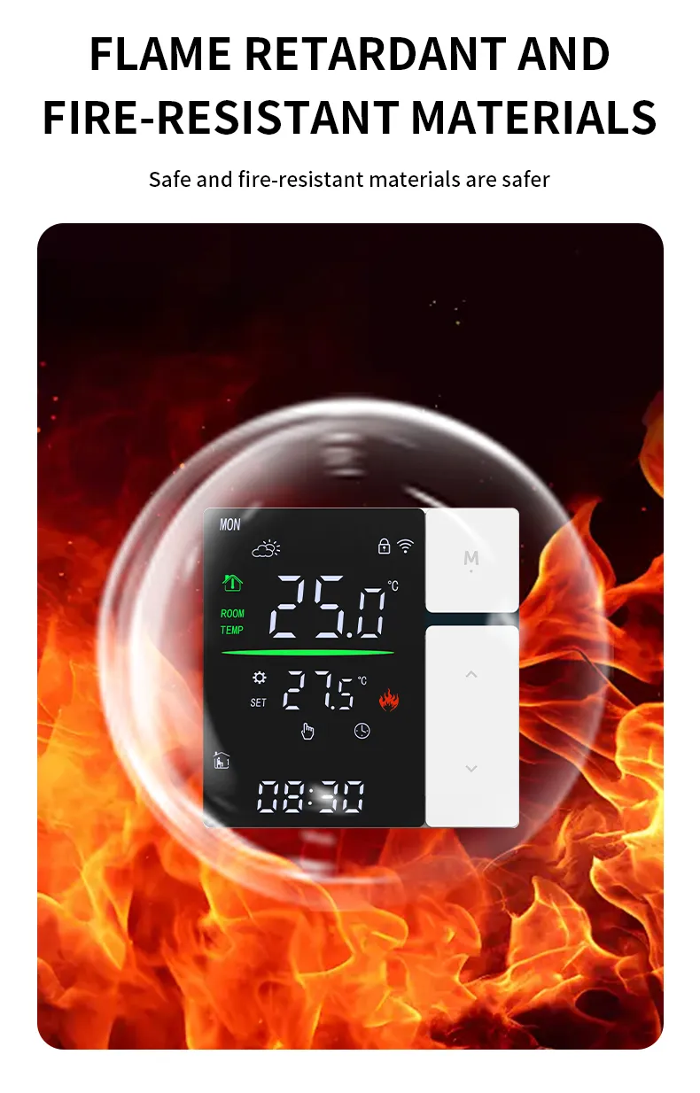 SunAura SDM5 thermostat sealed inside a fireproof bubble to demonstrate flame-retardant material