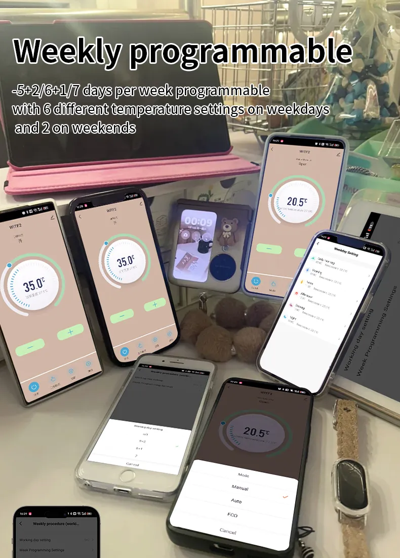 Weekly heating programming schedule configured on several connected smartphones in the app