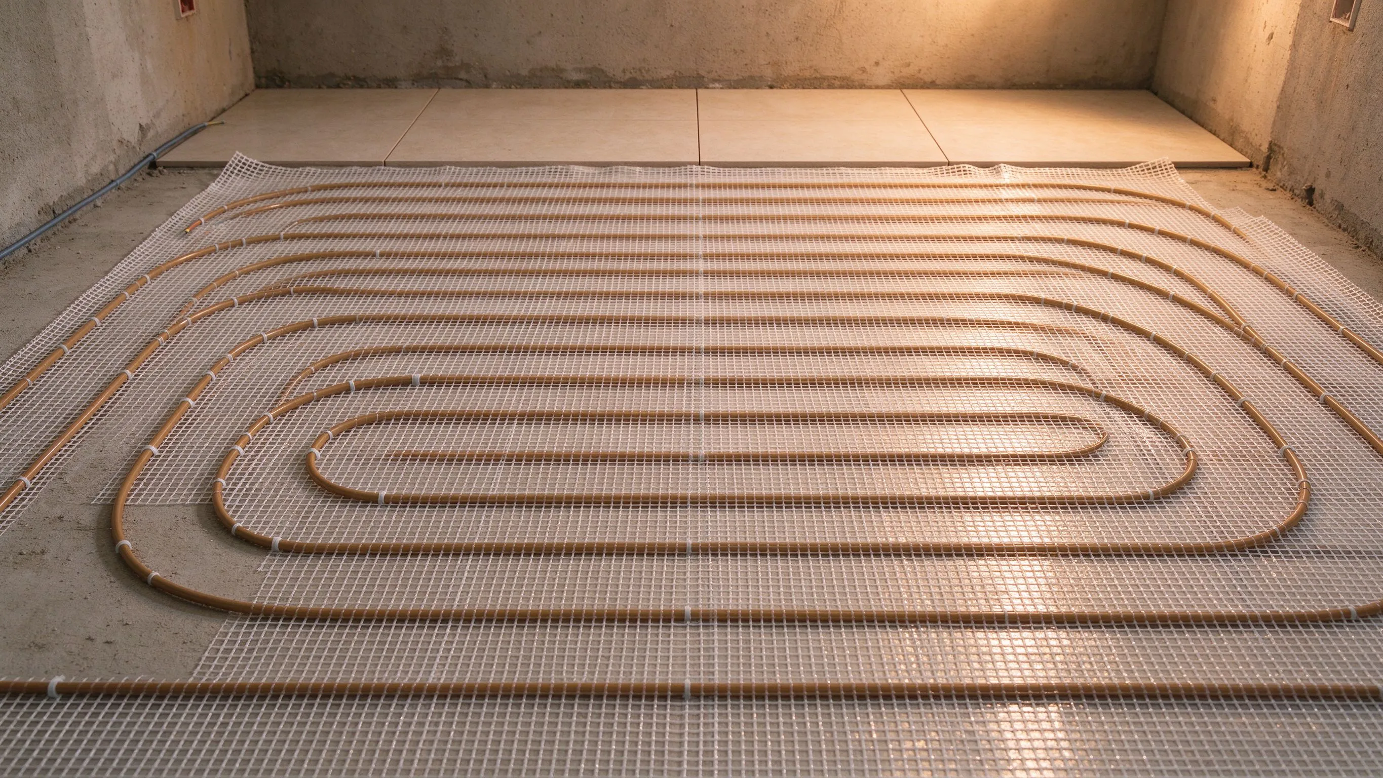 Installazione del tappetino riscaldante su sottofondo in cemento