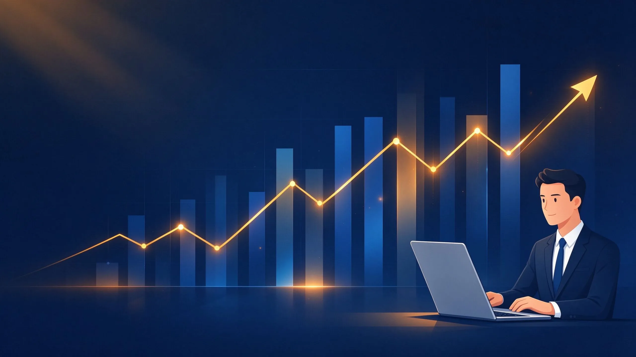 Global market growth analysis with rising business chart