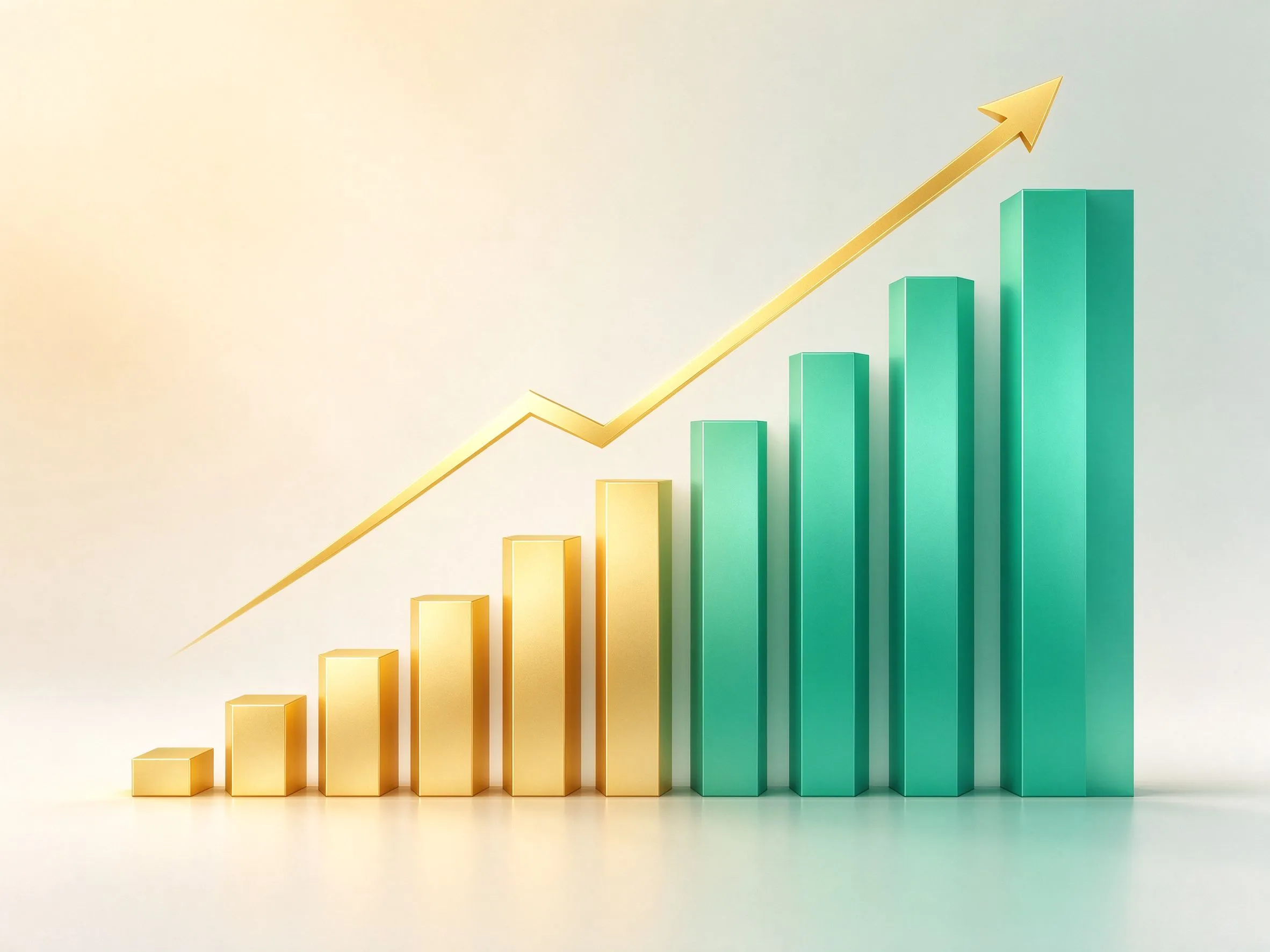Abstract market data visualization with rising bar charts