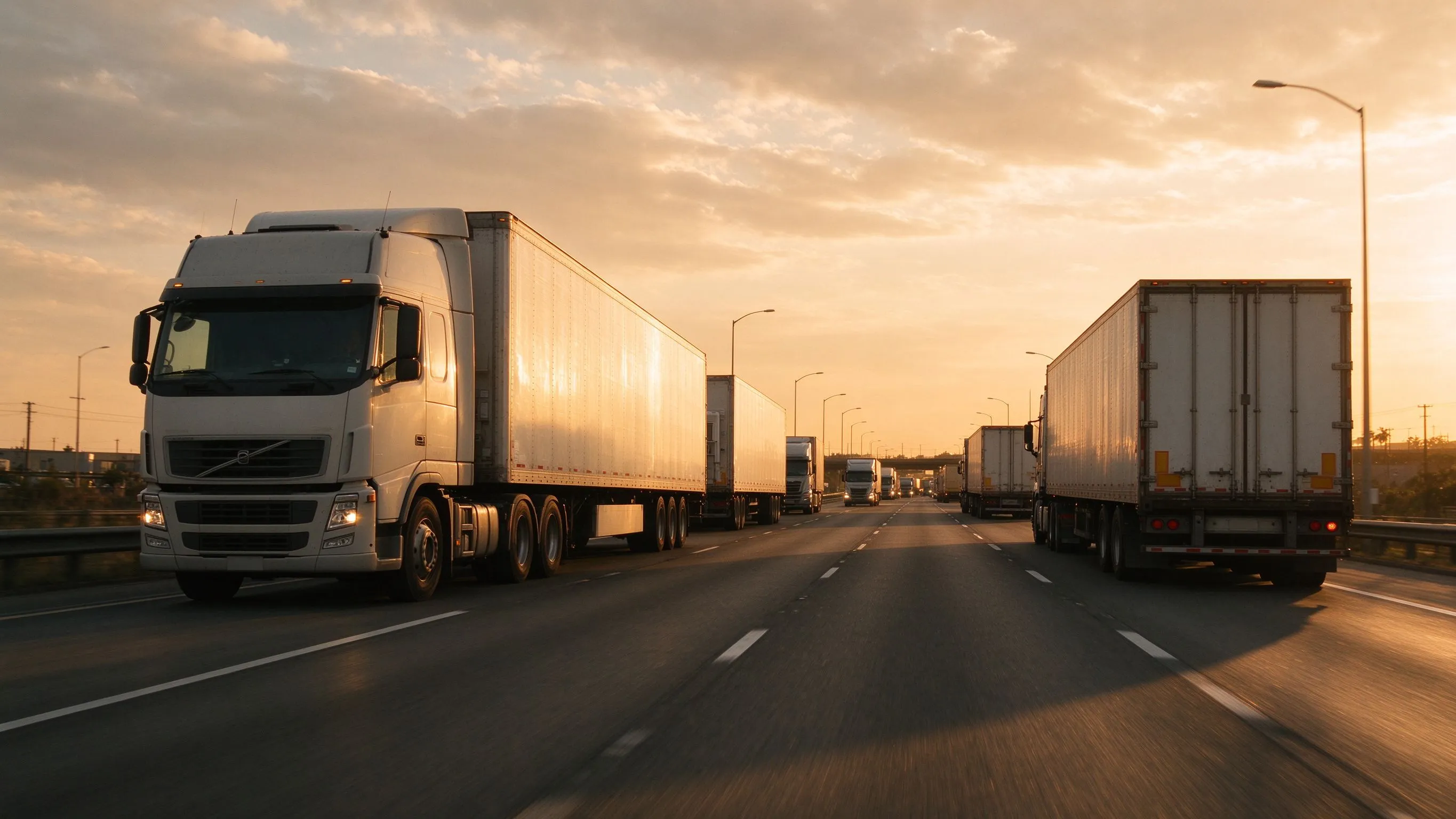 Camions de fret sur autoroute pour livraison logistique internationale