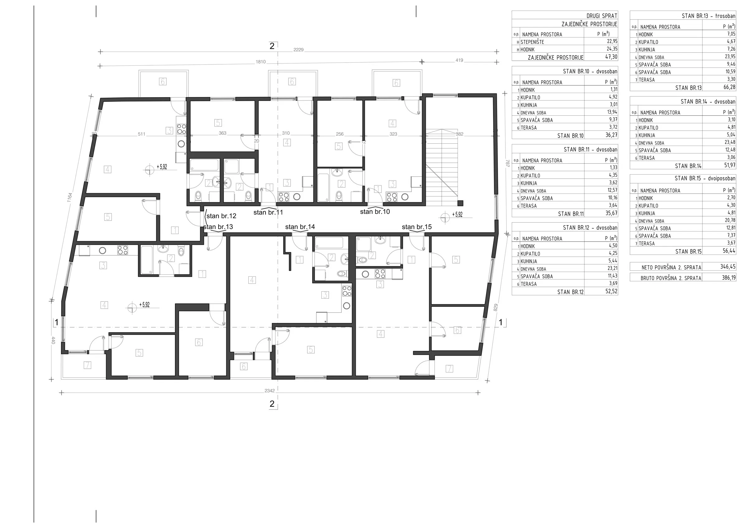 Oaza apartment building second floor plan room-by-room