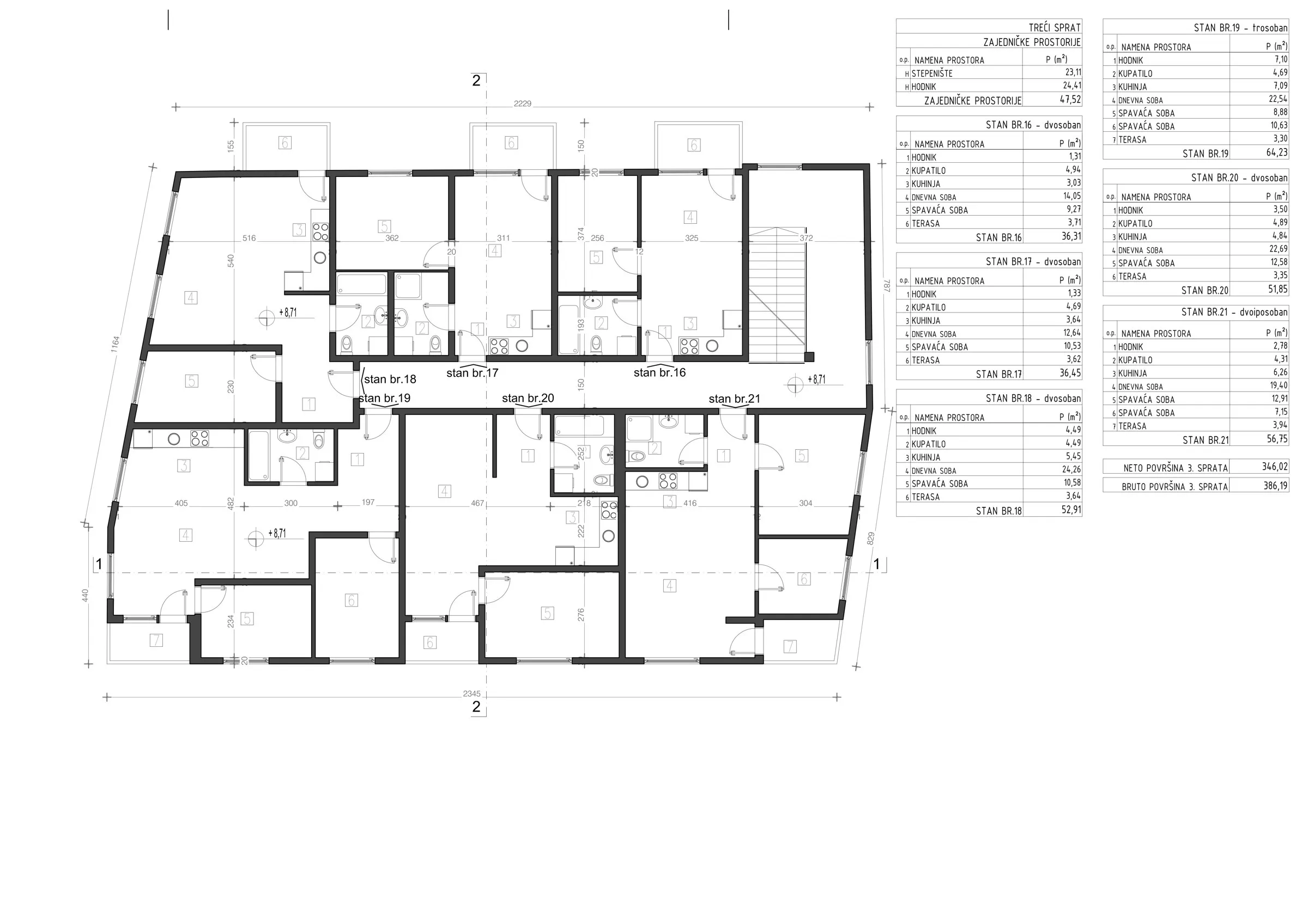 Oaza apartment building third floor plan for underfloor heating