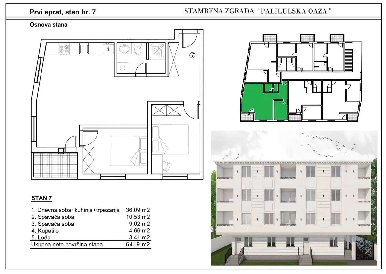 Palilulska Oaza apartment 7 floor plan with room sizes for electric heating