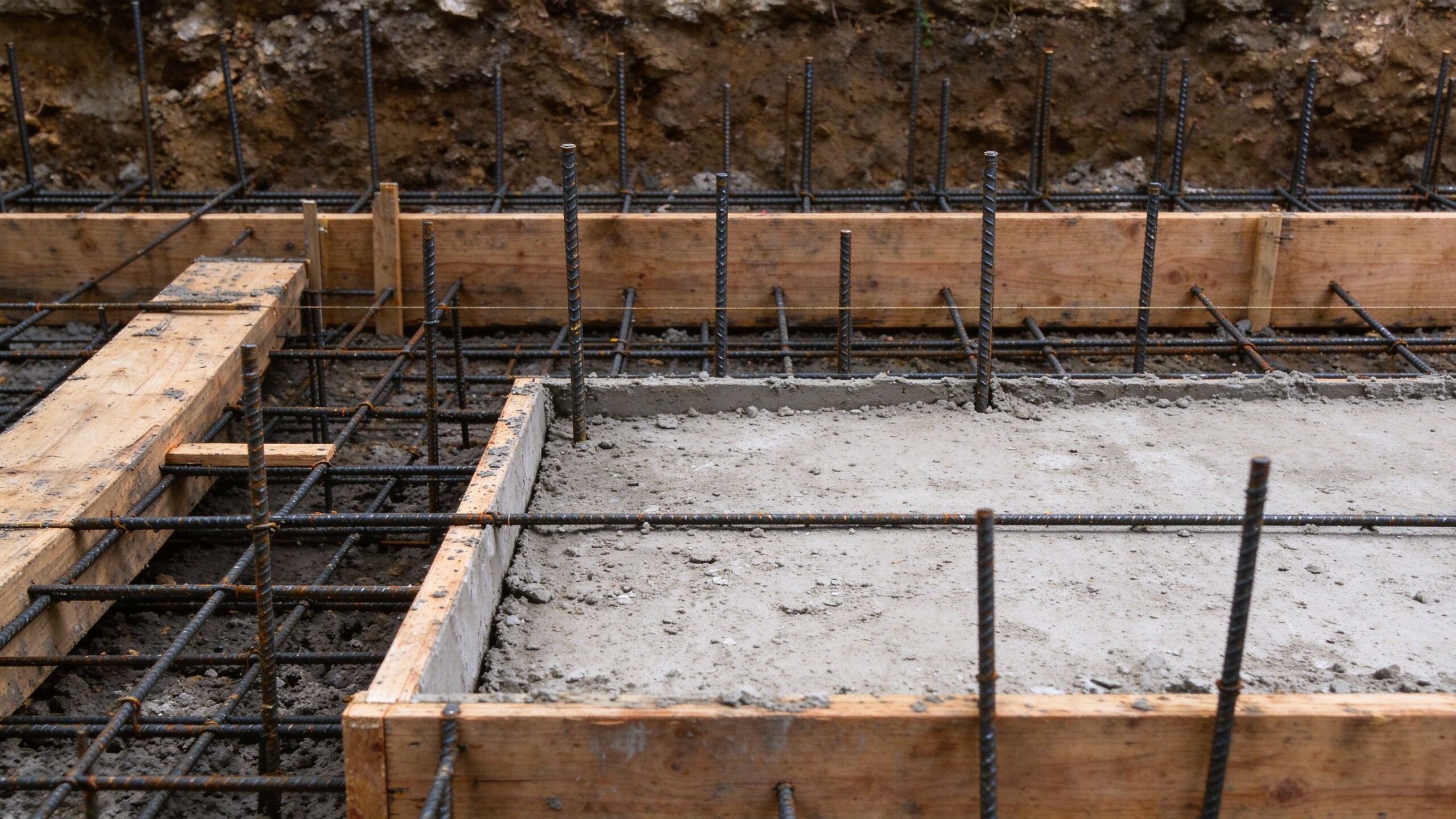 Concrete slab formwork with rebar ready for pour