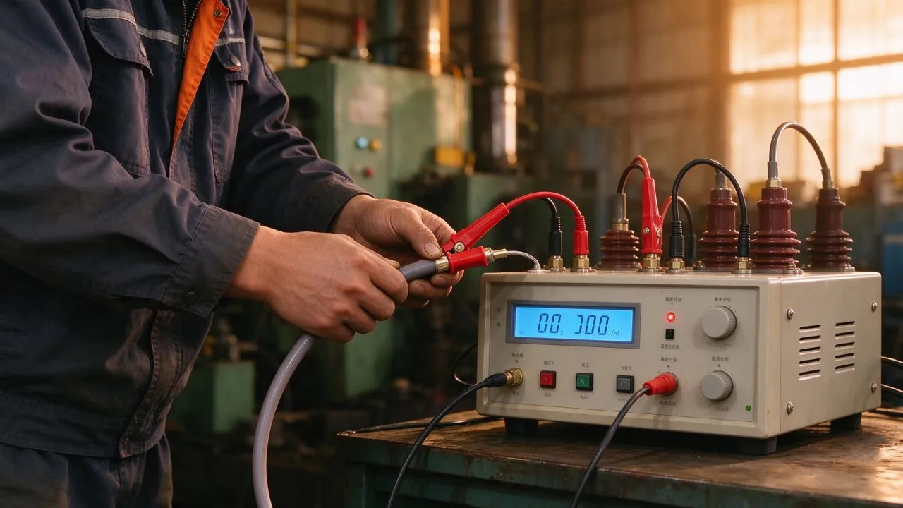 Hoogspannings-isolatietest van verwarmingskabel op fabriek testbank