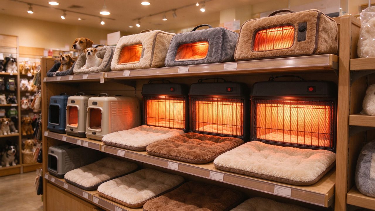 Almohadillas calefactoras para mascotas expuestas en el lineal de venta al por menor
