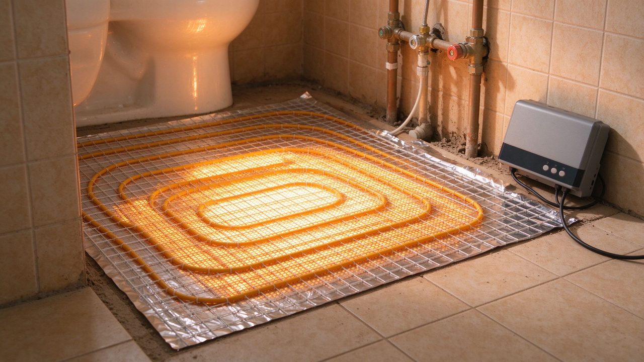 Instalación de alfombra calefactora en el baño con controlador solar