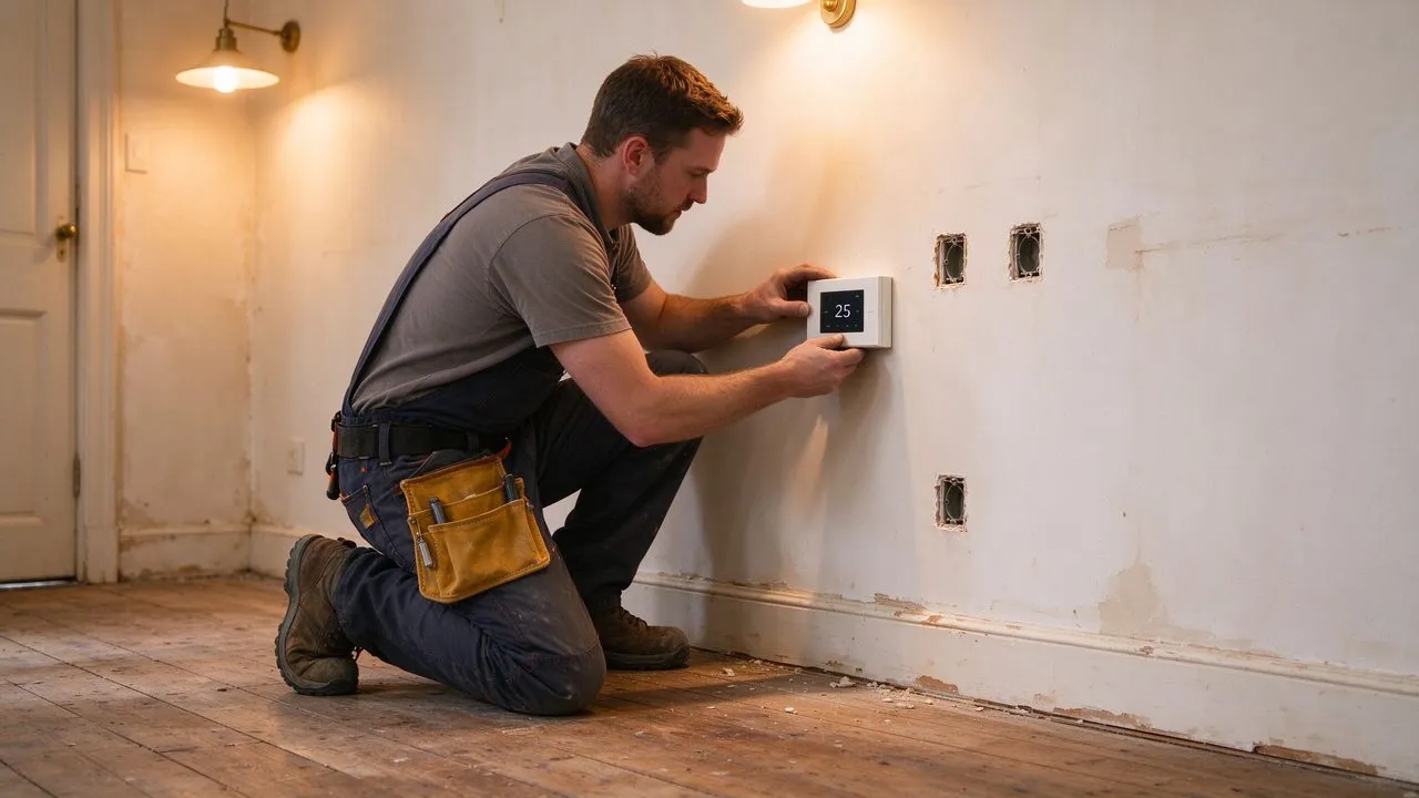 Installeren van slimme thermostaat tijdens oud-huis renovatie