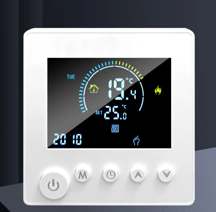SunAura K1M intelligent WiFi thermostat with clear LCD display used in a hotel chain guest-room retrofit